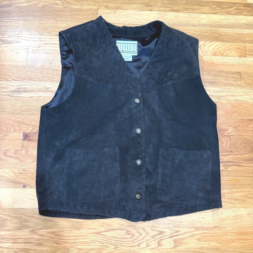 BB Dakota for BP Nordstrom Black Suede Leather Western Vest Large Vintage